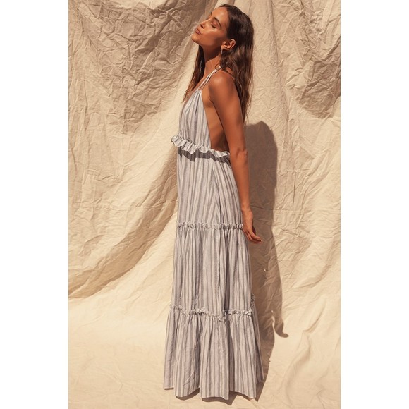 Lulus Vacay Babe Grey Striped Halter Maxi Dress Size S - Picture 3 of 12